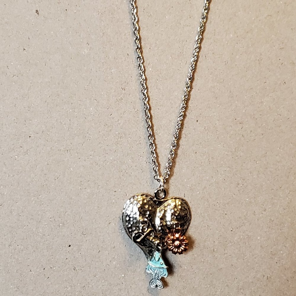 22" 2 Tone Chain Heart Charm Pendant Necklace Fish Infinity Flower Casual Style